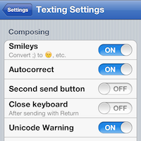 Texting Settings